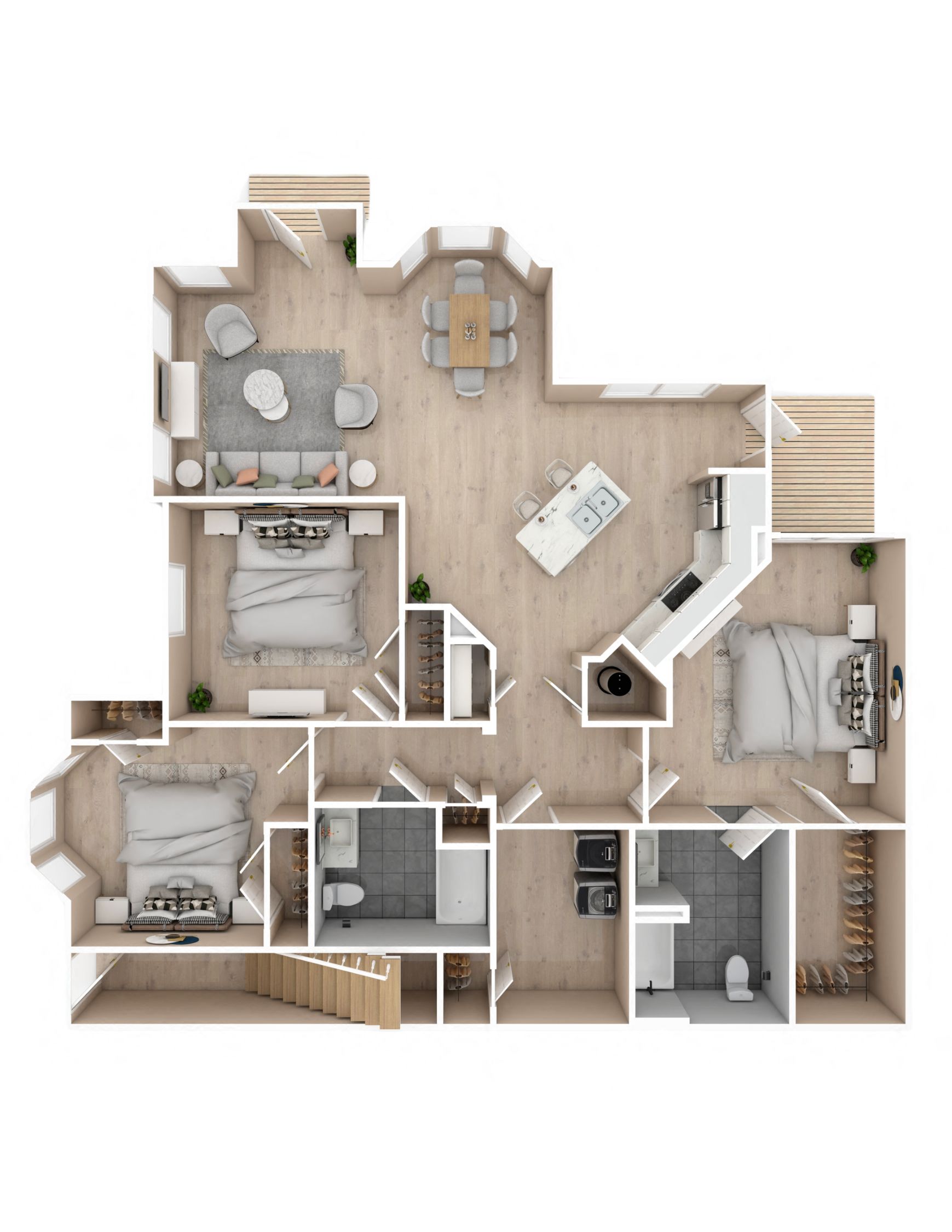 Floor plan for 3 beds, 2 baths, 1408 sqft